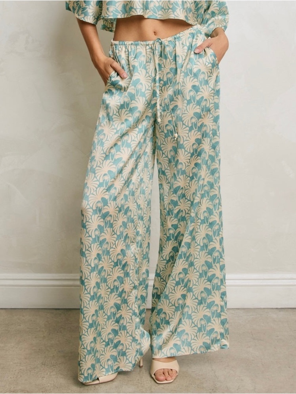 Printed Wide Leg Pants Cabana Blue